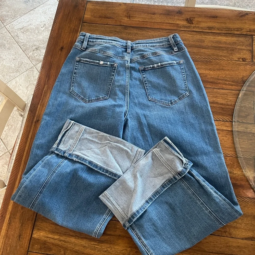 Flying Monkey high rise wide cuffed wide leg medium wash blue denim jeans sz 31 - Picture 10 of 16